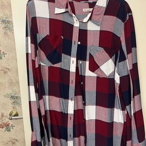 Red and Blue Plaid Button-Up Shirt